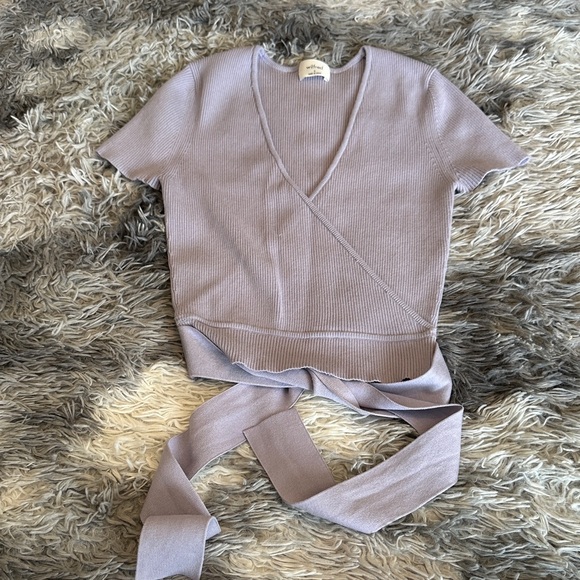 Wilfred Lavender Ribbed Wrap Top - Picture 1 of 11